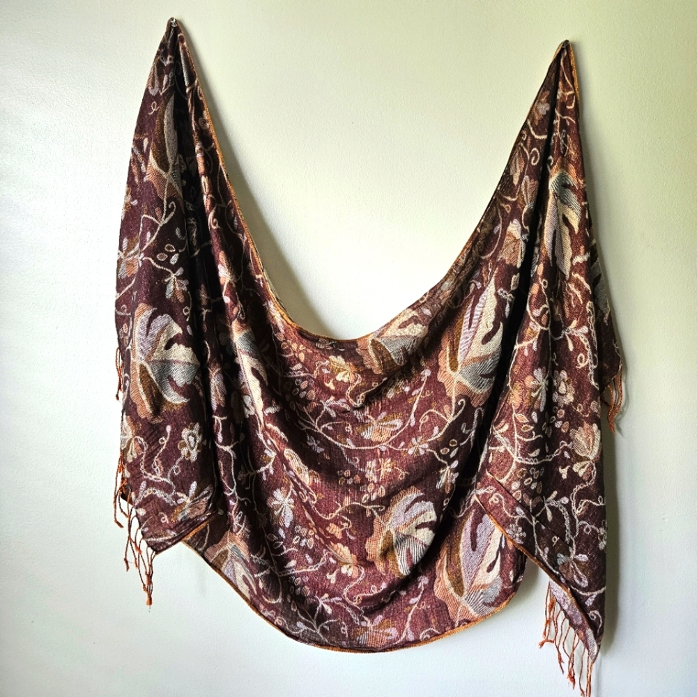 Long Dark Floral Fringe Scarf